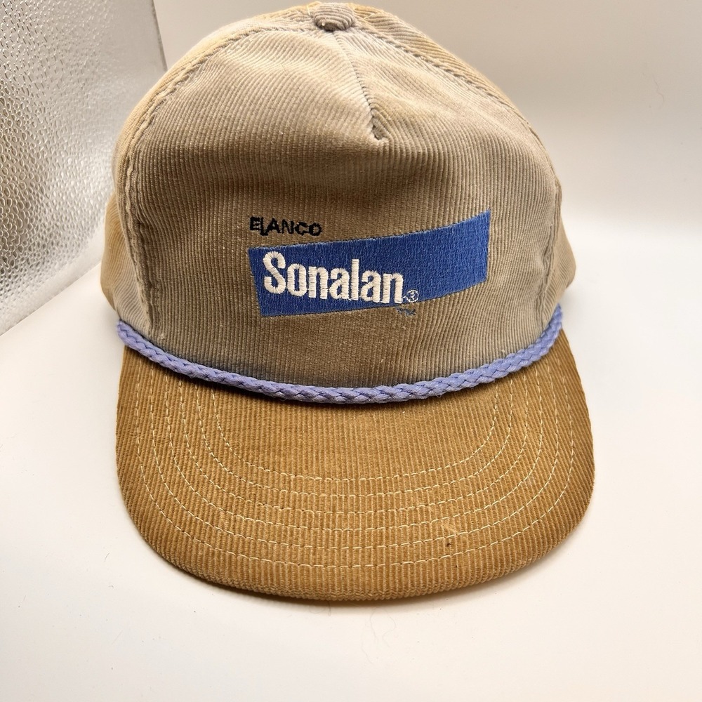 Vintage Elanco Sonalan Corduroy Trucker Hat Cap Snapback Gray Mesh‎ Made USA